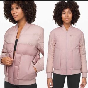 Lululemon Roam Far Reversible Wool Bomber Puff Down Jacket Porcelain Pink Size 6